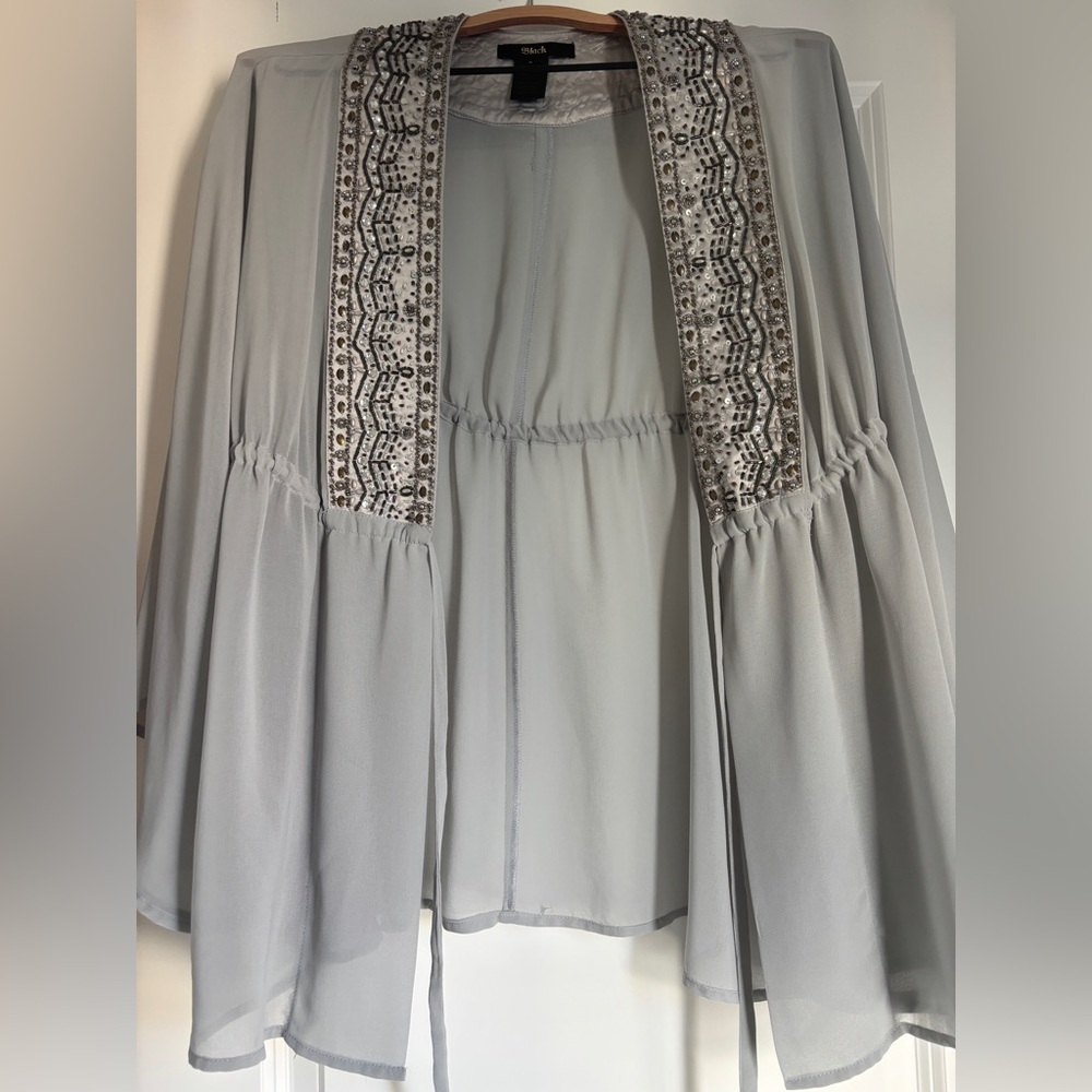 Gray Beaded Embroidery Swimsuit Coverup